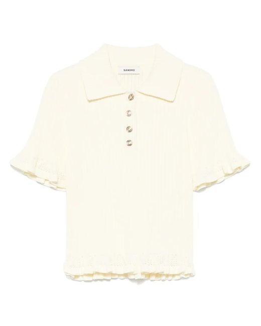 Sandro White Flounced Sweater