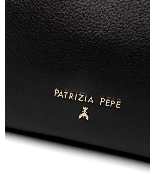 Patrizia Pepe Black Grained Leather Tote Bag