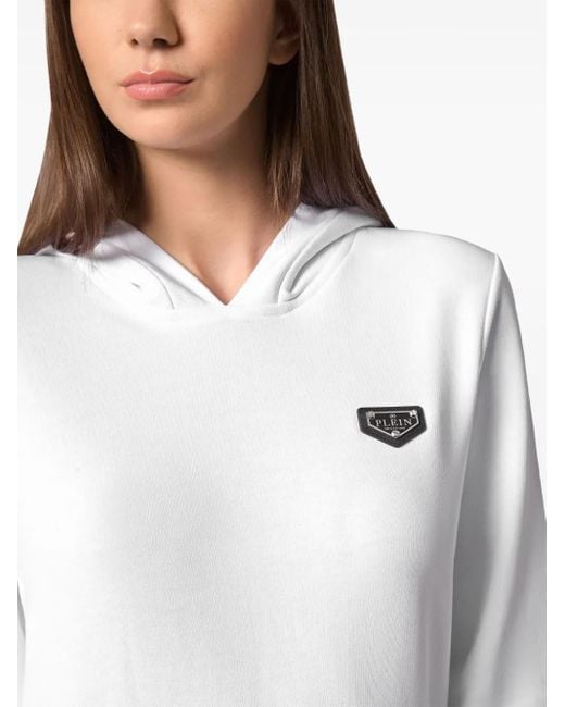 Philipp Plein White Logo Plaque Hoodie