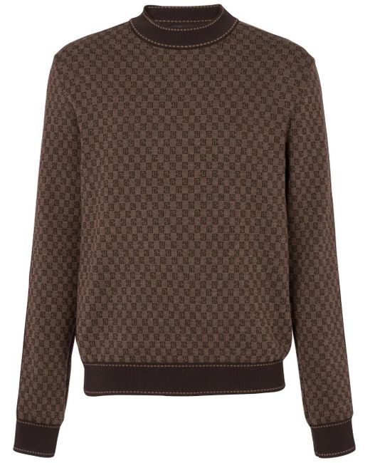 Balmain Brown Mini Monogram Jacquard Sweater for men