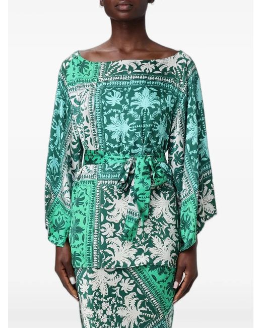 Hanita Green Printed Belted Blouse