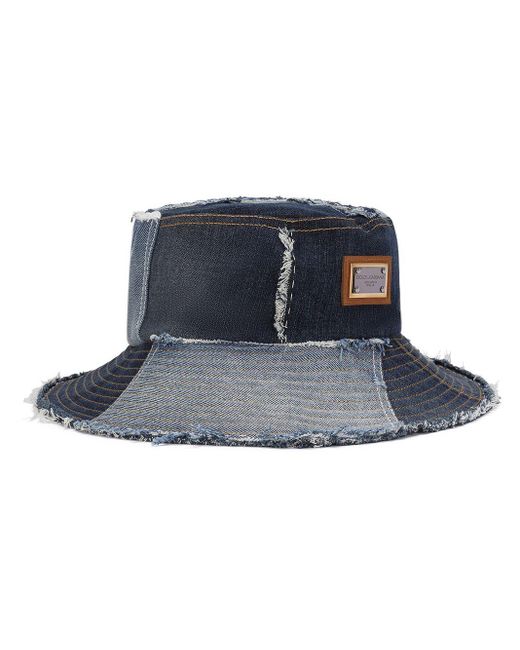 Dolce & Gabbana Blue Patchwork Denim Bucket Hat for men