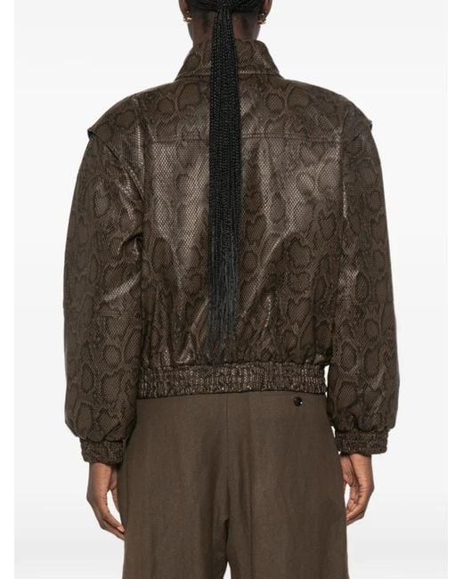 Twinset Brown Snake-Effect High-Neck Jacket