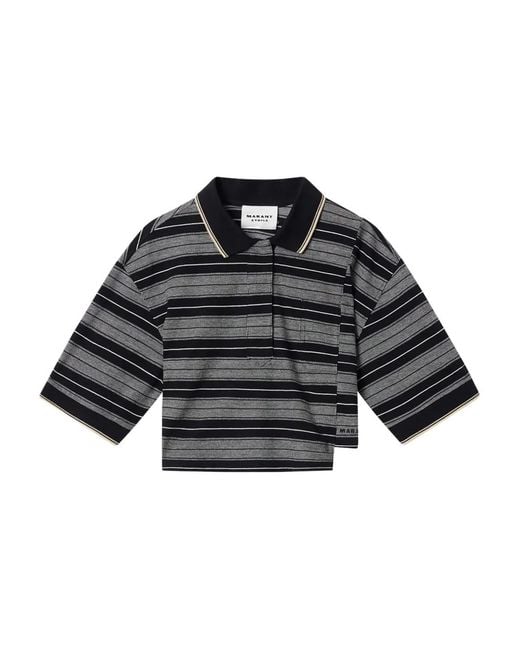 Isabel Marant Black Isabel Marant Étoile Isalyne Striped Polo T-Shirt