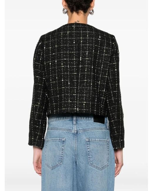 DKNY Black Check-Pattern Cropped Jacket