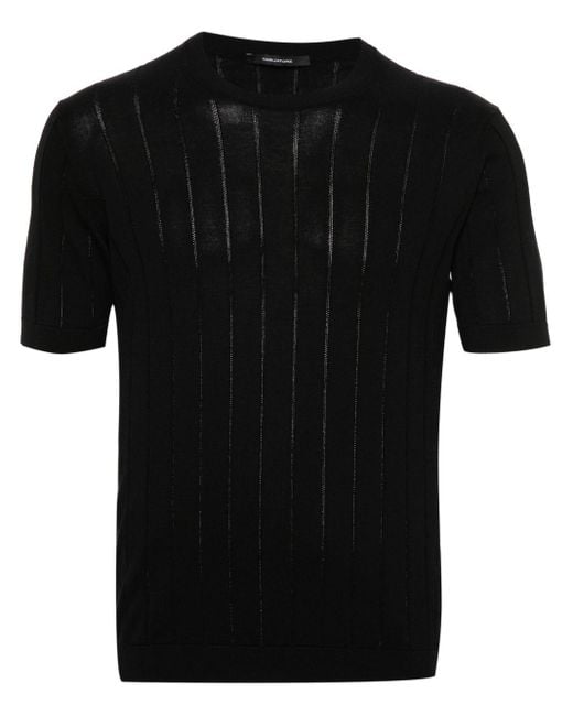 Tagliatore T-Shirt aus geripptem Strick in Black für Herren