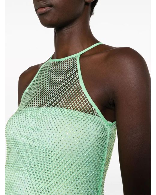 Patrizia Pepe Green Semi-Sheer Construction Halterneck Dress