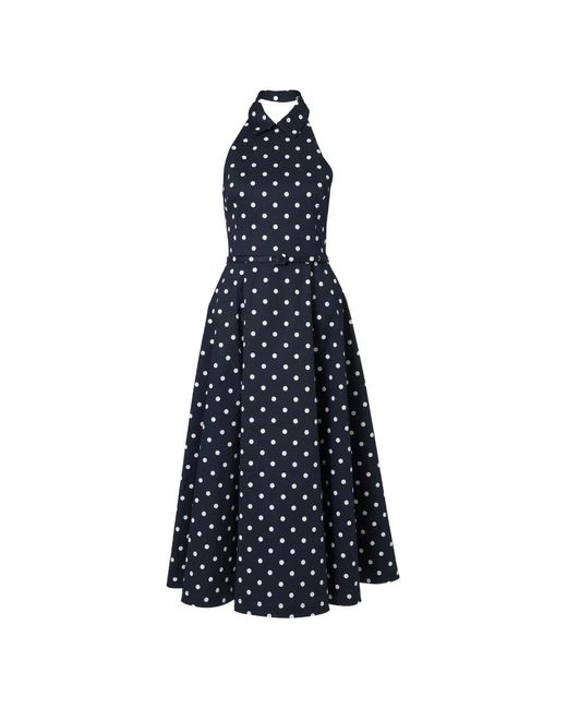 Carolina Herrera Blue Polka-Dot Halterneck Midi Dress