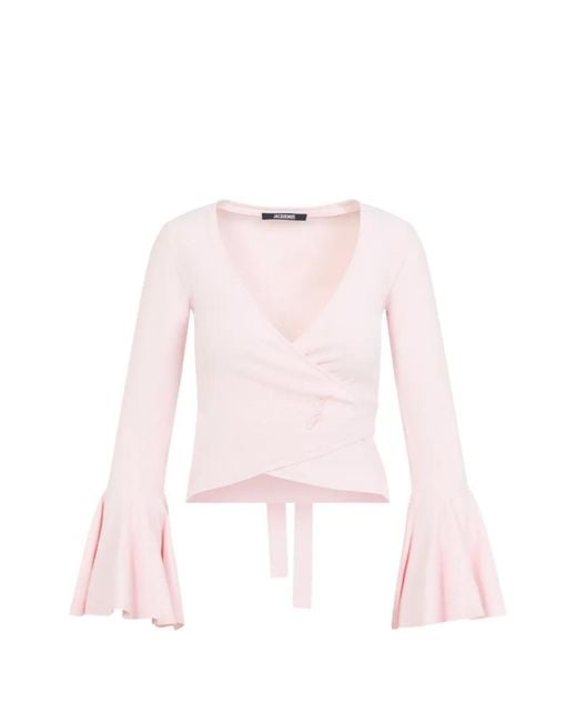 Jacquemus Pink Paysan Wrap-Style Bell-Sleeve Top