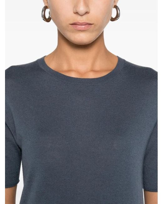 Lisa Yang Blue Cashmere Crew-Neck T-Shirt