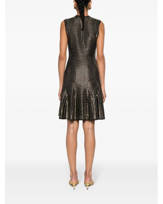 McQueen Brown Metallic-Threading Flared Dress