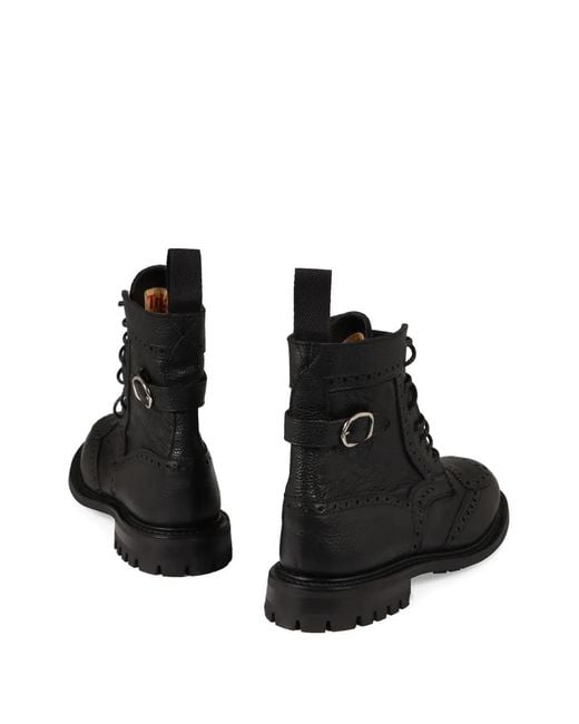 Tricker's Black Buckle-Strap Brogue Combat Boots