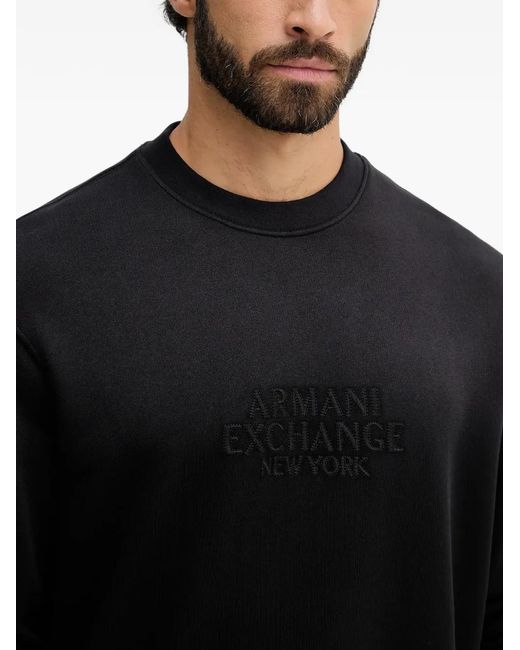 ARMANI EXCHANGE Black Embossed Crew-Neck Sweatshirt for men