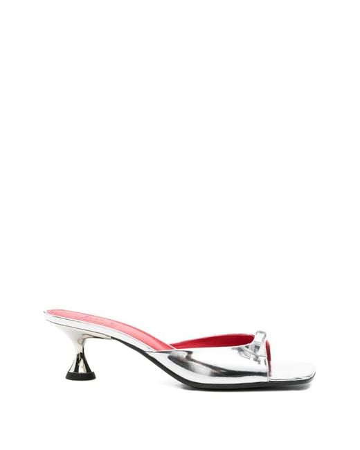 Plan C White Bow-Detail Leather Sandals