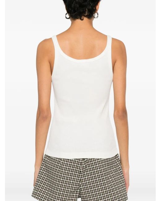 Dolce & Gabbana White Logo-Patch Ribbed Top