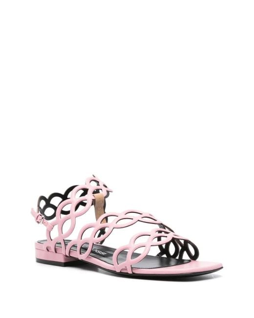 Sergio Rossi Pink Cut-Out Spiral Design Leather Sandals