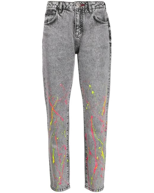 Philipp Plein Gray Paint-Splatter Straight-Leg Jeans