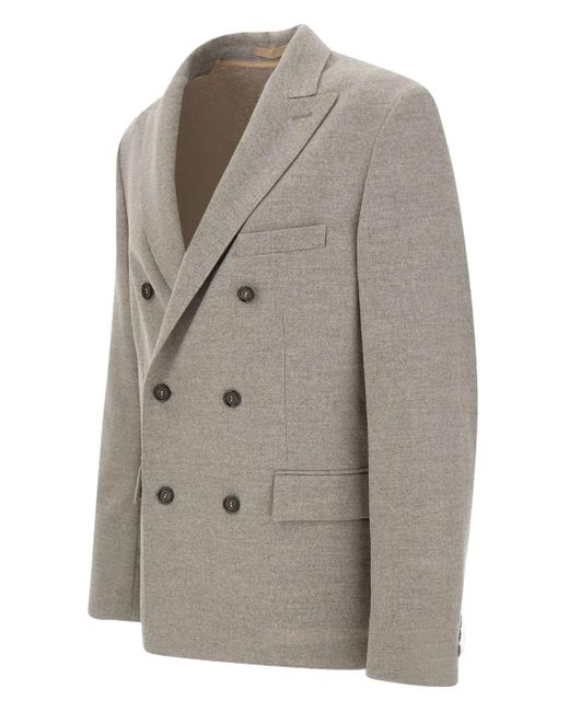 Paolo Pecora Gray Double-Breasted Peak-Lapel Blazer for men