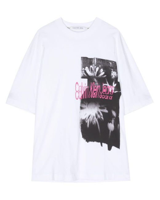 Calvin Klein White Disrupted Floral Short-sleeve T-shirt for men