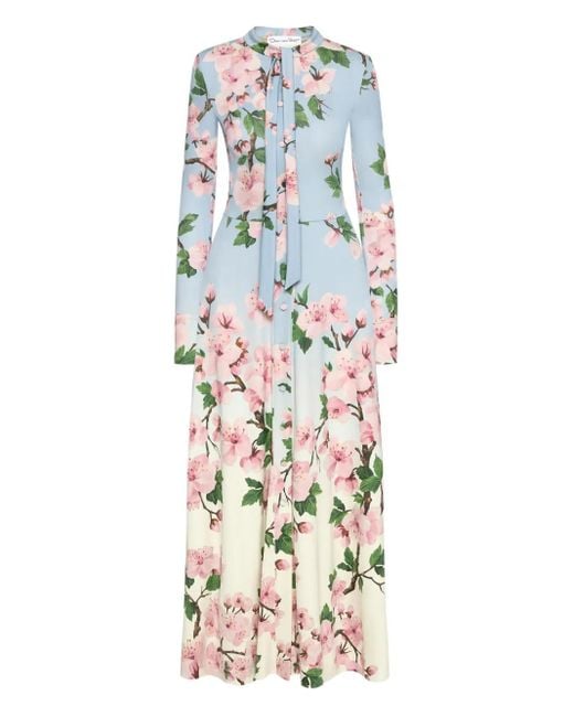 Oscar de la Renta White Cherry Blossom Ombré Dress