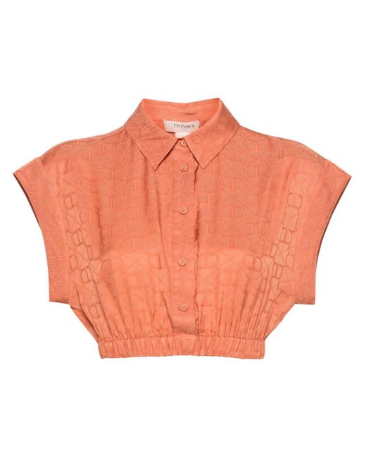Twin Set Orange Cropped Logo-jacquard Shirt