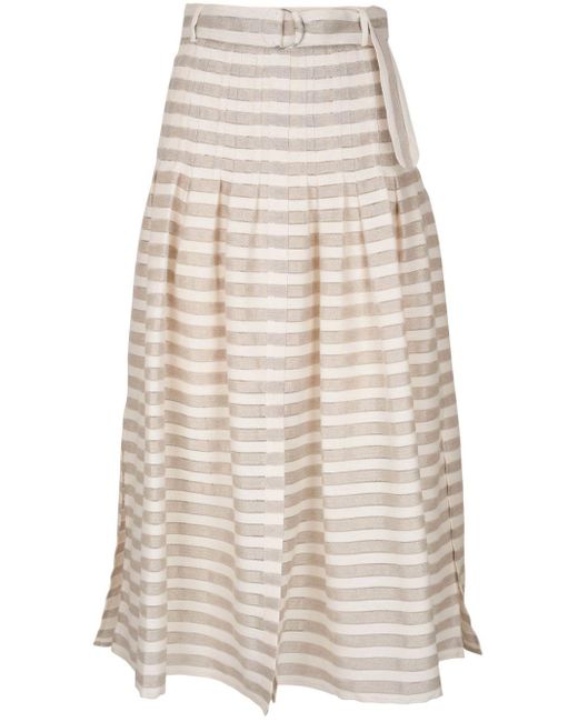 Akris Punto White Striped Belted Midi Skirt