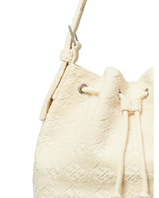 Tory Burch White Textured Bucket Bag