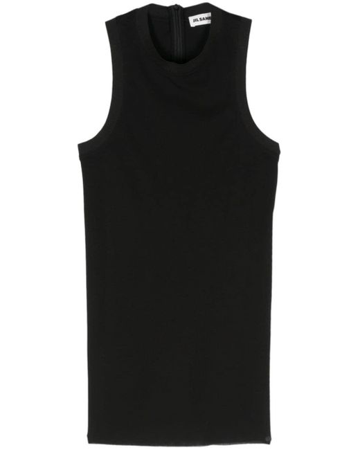 Jil Sander Black Double-layered Silk Tank Top