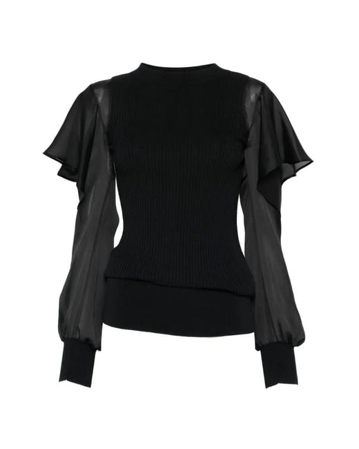 Sacai Black Ruffled Knitted Top