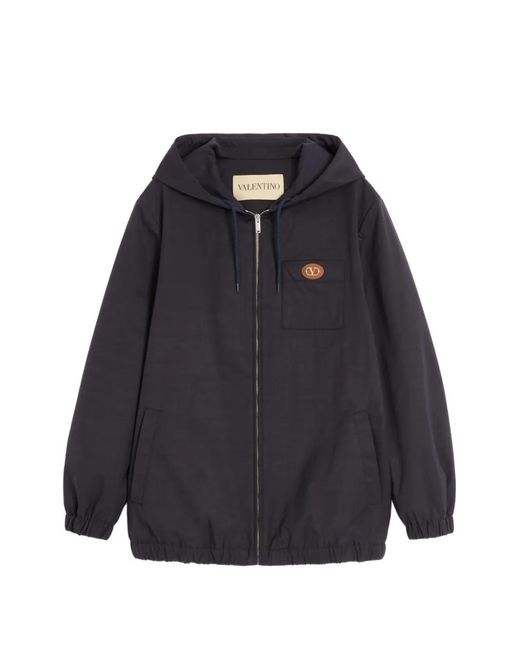 Valentino Garavani Blue Vlogo-Patch Hooded Jacket for men