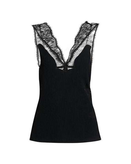 Givenchy Black Lace-Paneled Plissé-Crepe Top