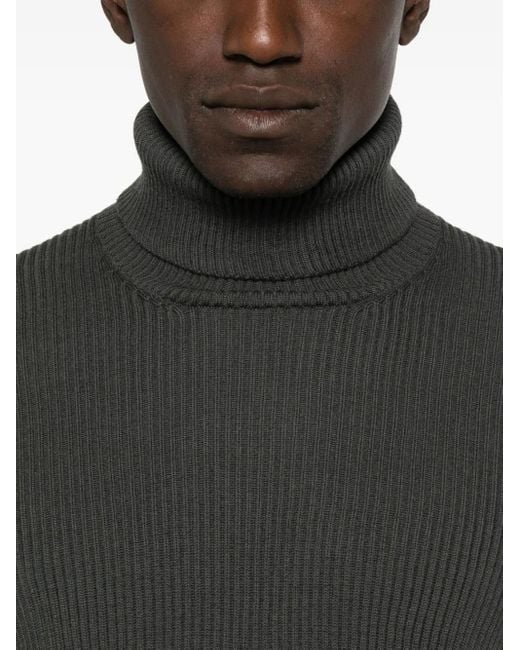 Stone Island Black Ribbed Knit Turtleneck Sweater With Compass Logo for men