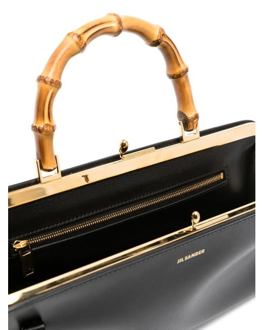 Jil Sander Black Mini Leather Handbag With Bamboo Top Handle