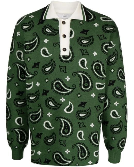Pringle of Scotland Green Paisley-Jacquard Polo-Collar Jumper for men