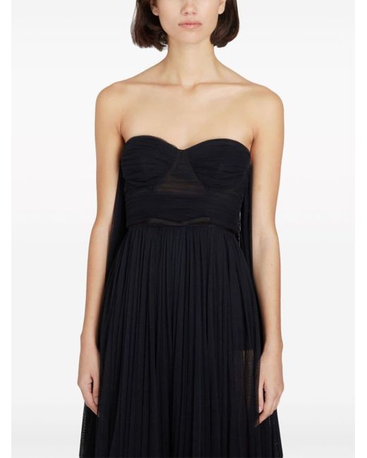 Giambattista Valli Black Cape-effect Strapless Bow-embellished Cotton-tulle Bustier Gown