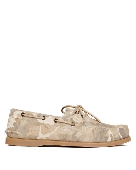 Scarosso White Camouflage Suede Boat Shoes for men
