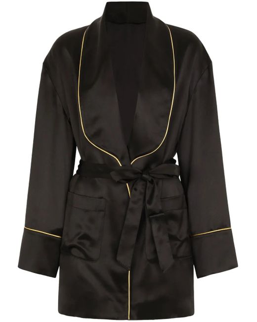 Dolce & Gabbana Black Belted Silk Blazer