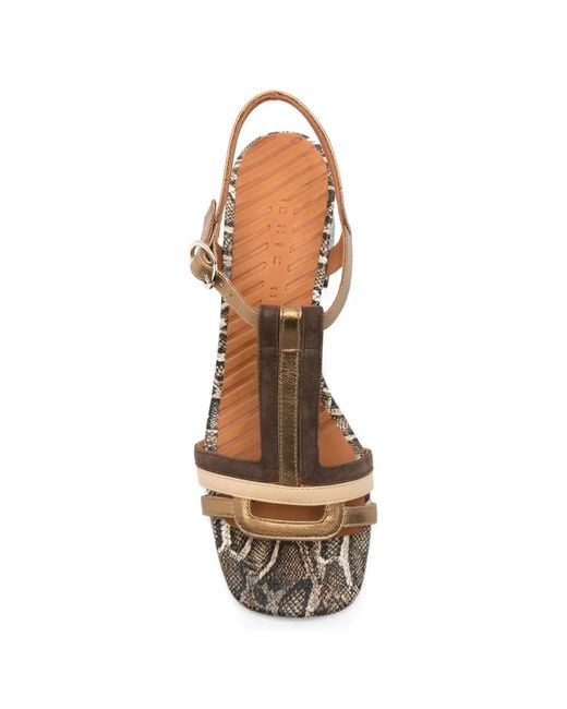 Chie Mihara Natural T-Strap Snakeskin Sandals