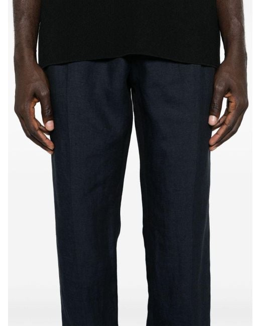 Brioni Blue Tapered-leg Linen Trousers for men