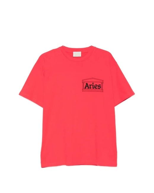 Aries Pink Temple Logo-Print T-Shirt for men