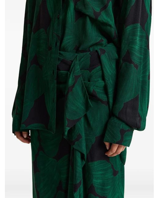 Essentiel Antwerp Green Tropical-Print Ruffled Midi Skirt