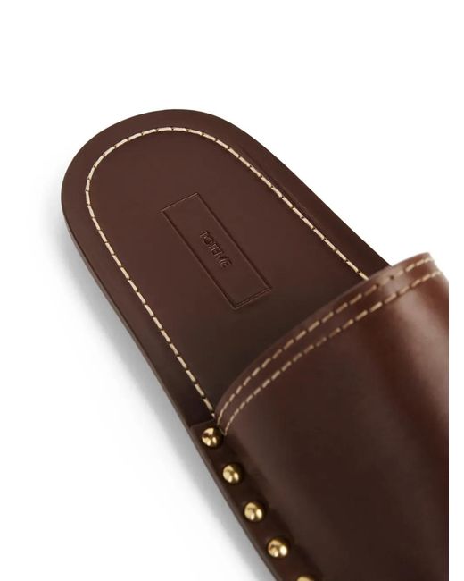 Totême  Brown Studded Leather Slides