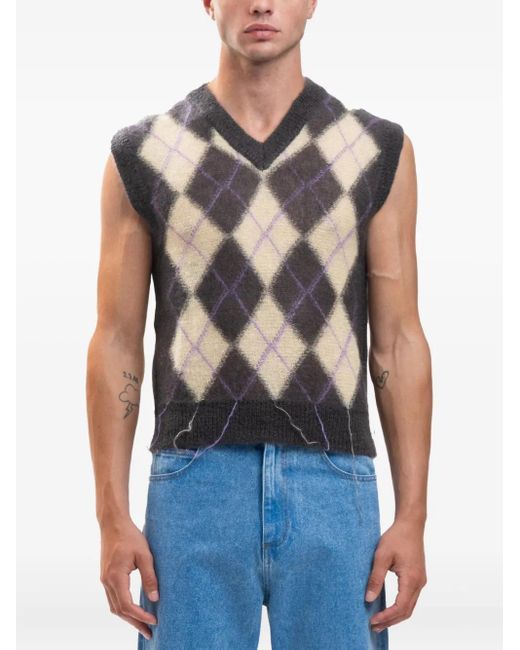 Marni Blue Argyle Sweater Vest for men
