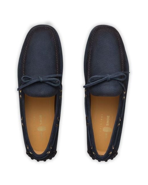 Car Shoe Blue Bow-detail Leather Boat Shoes for men