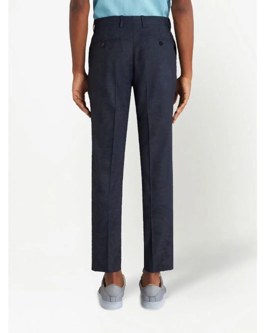 Etro Blue Patterned-Jacquard Straight-Leg Trousers for men