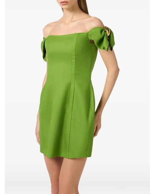 Elisabetta Franchi Green Off Shoulder Pleated Mini Dress