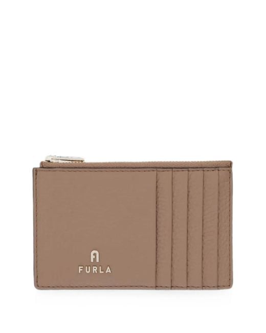 Furla Brown Logo-Plaque Zip-Fastening Card Holder