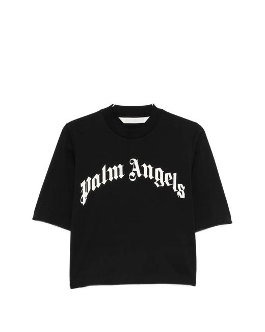 Palm Angels Black Round-Neck Logo-Print T-Shirt