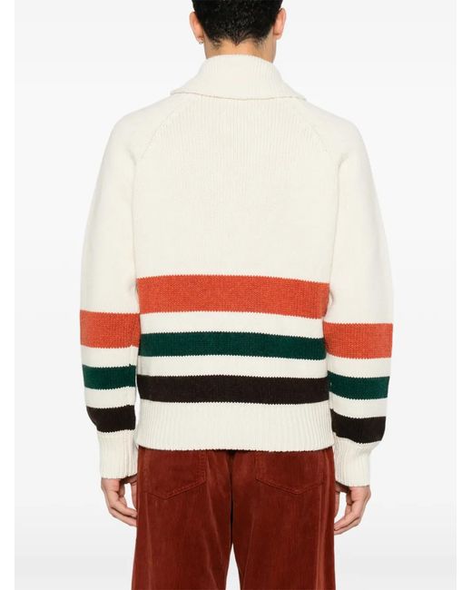 Sebago White Dyer Bay Striped Zip-Up Cardigan