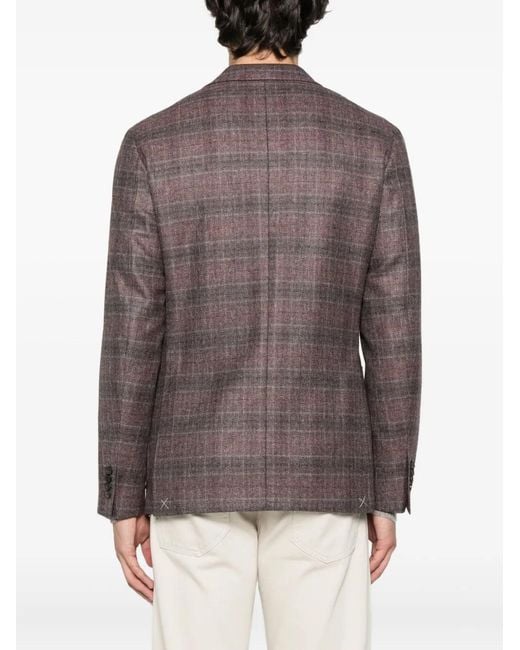 Canali Brown Checked Wool Blazer for men